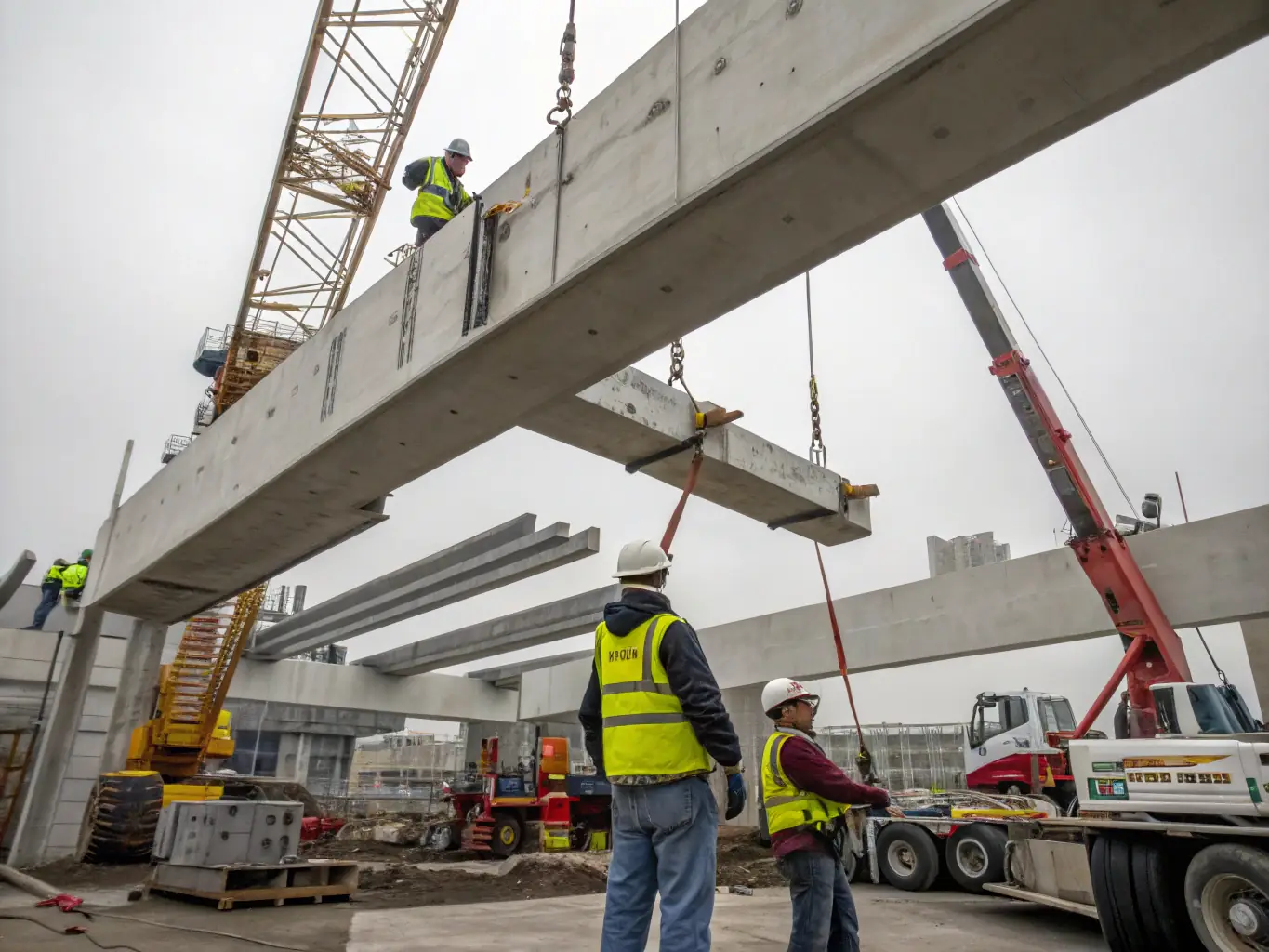 A construction team installing support beams during a structural reinforcement project, demonstrating the expertise in ensuring building stability and safety.